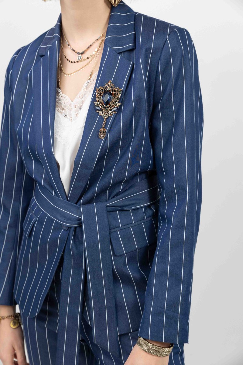 Veste rayée bleu foncé esprit tailleur – Image 3