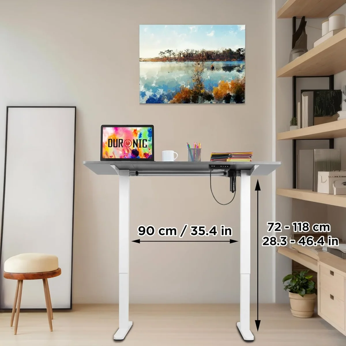 Duronic CD120 WG Bureau Assis-Debout électrique Complet avec Plateau de 120 cm Hauteur Ajustable de 72 à 118 cm Charge maximale de 70 kg Poste Travail Assis Debout Domicile télétravail Bureau – Image 5